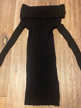 ANINE BING Black Ribbed Off-Shoulder Sweater Dress